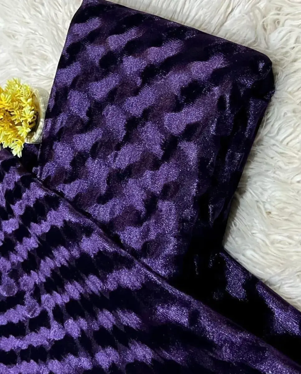 Elegant Blue 2 Pcs Women’s Unstitched Velvet Suit – Plain Shirt & Trouser Set, 3 Yards Each