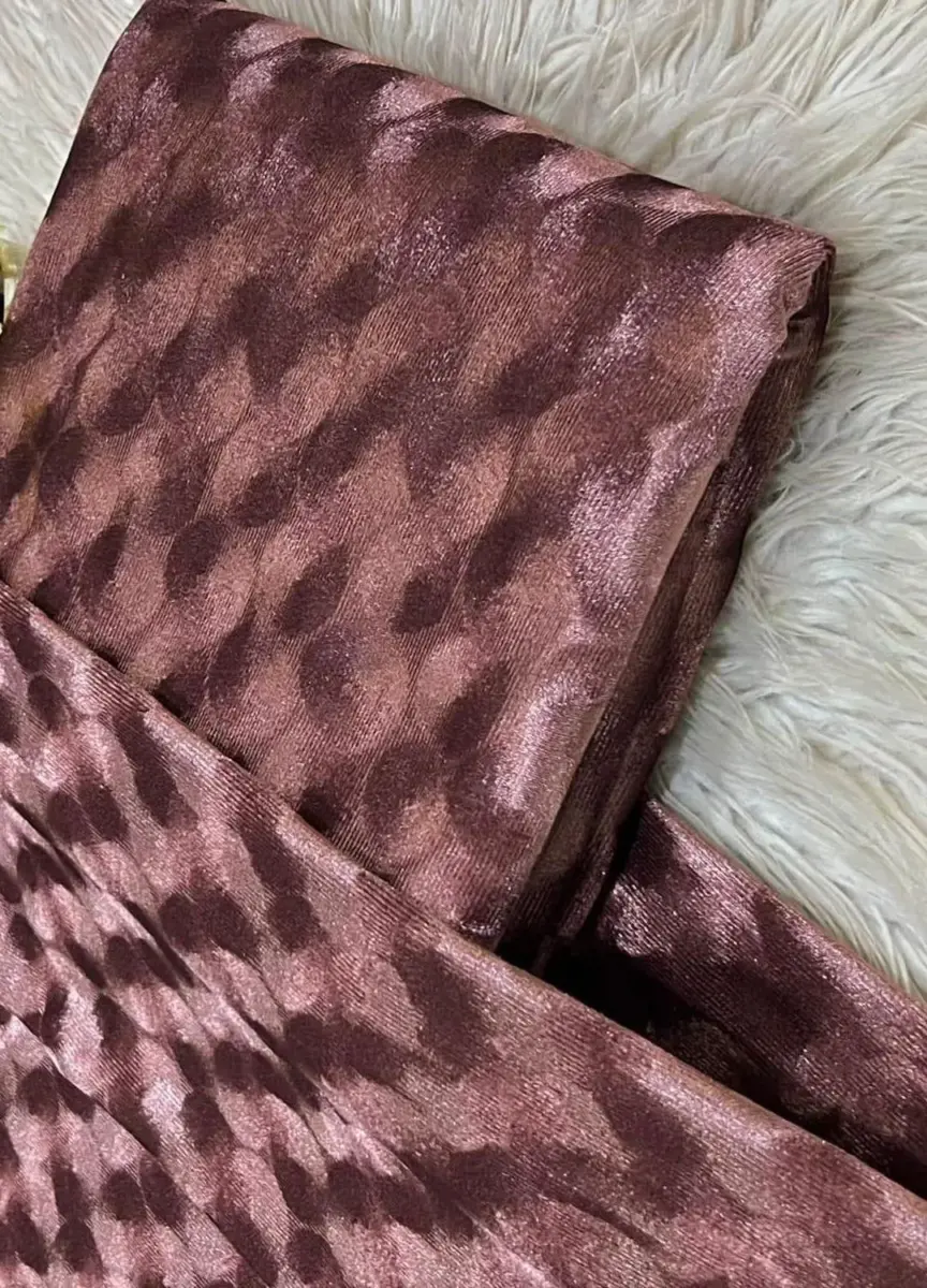 Motifze 2 Pcs Women’s Unstitched Plain Velvet Suit – Brown, Shirt & Trouser 3 Yards