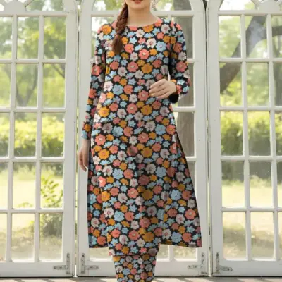 Elegant Multicolor 2 Pcs Women’s Unstitched Printed Sussi Suit – Shirt & Trouser Set