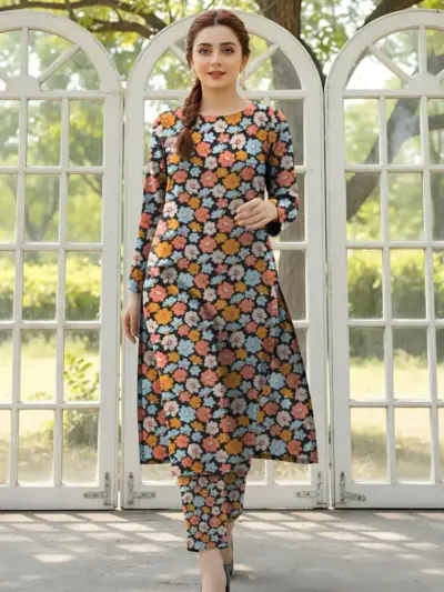 Elegant Multicolor 2 Pcs Women’s Unstitched Printed Sussi Suit – Shirt & Trouser Set