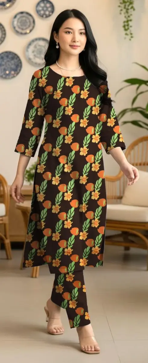 Elegant Brown 2 Pcs Women’s Unstitched Printed Sussi Suit – Shirt & Trouser Set