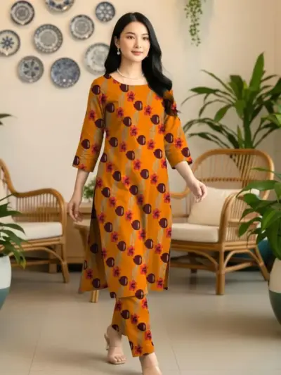 Elegant Yellow 2 Pcs Women’s Unstitched Printed Sussi Suit – Shirt & Trouser Set