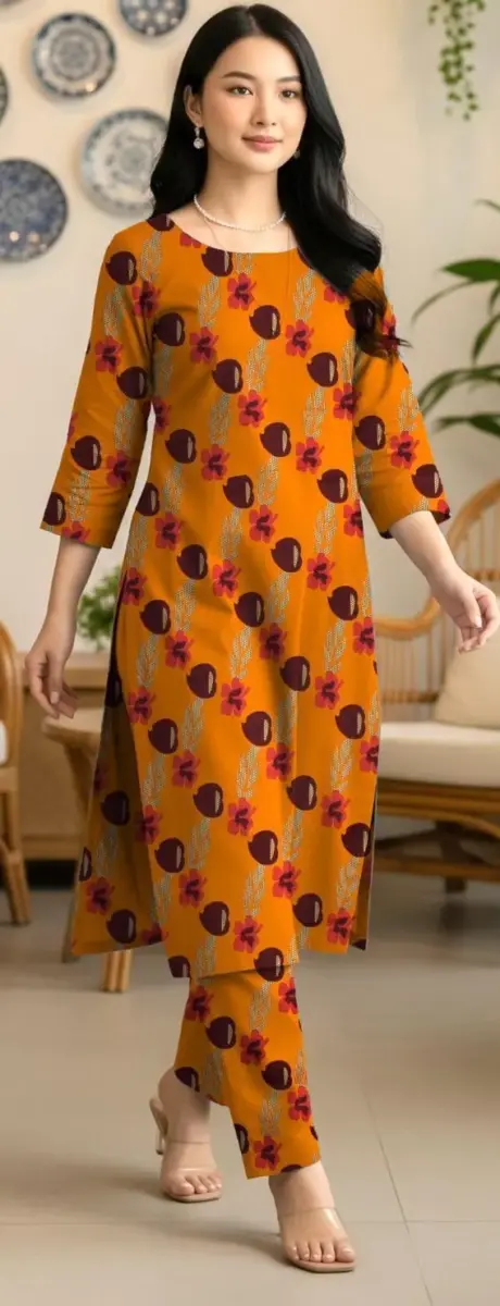 Elegant Yellow 2 Pcs Women’s Unstitched Printed Sussi Suit – Shirt & Trouser Set