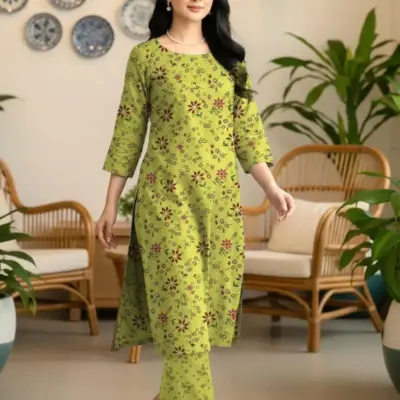 Elegant Green 2 Pcs Women’s Unstitched Printed Sussi Suit – Shirt & Trouser Set