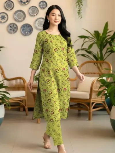 Elegant Green 2 Pcs Women’s Unstitched Printed Sussi Suit – Shirt & Trouser Set