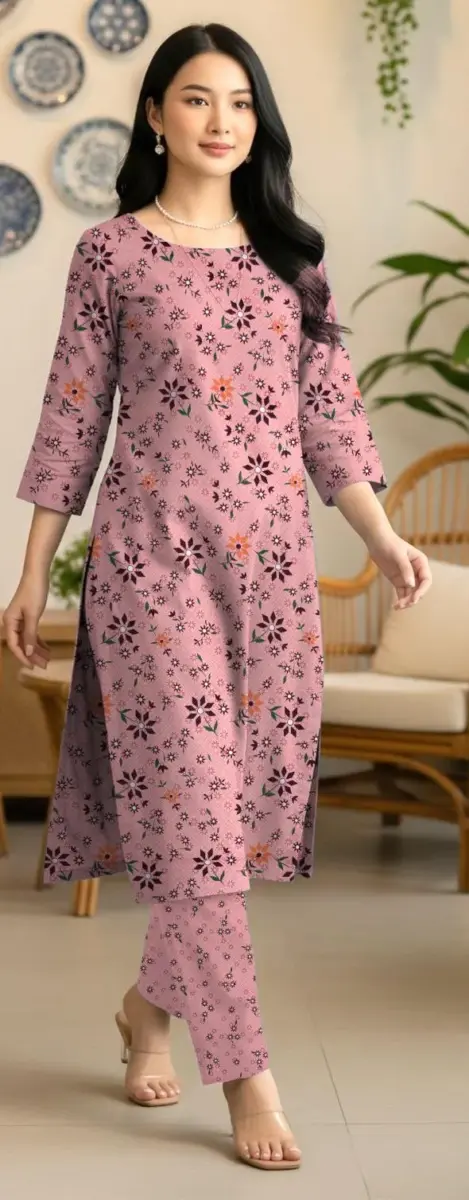 Elegant Purple 2 Pcs Women’s Unstitched Printed Sussi Suit – Shirt & Trouser Set