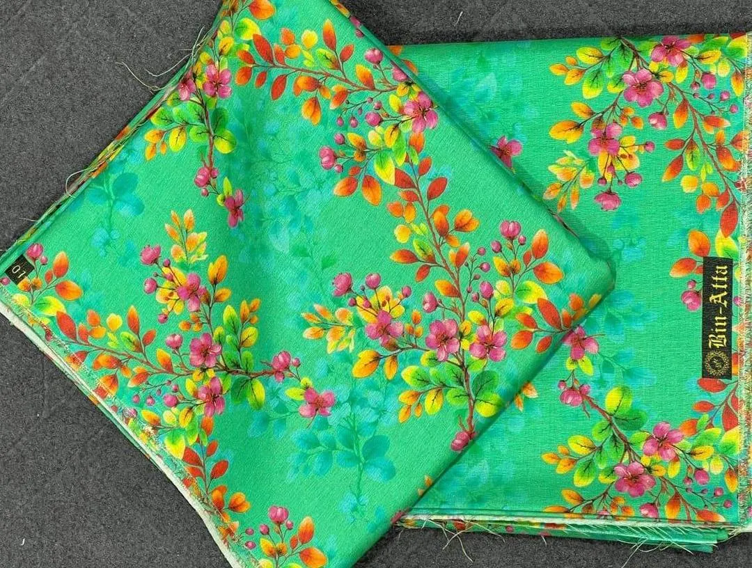 Women’s 2 Pcs Unstitched Printed Shamery Suit – Green | Shirt & Trouser (5 Gazz Fabric)