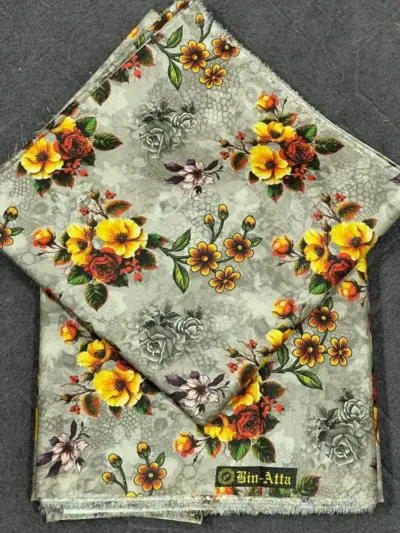 Women’s Shamery 2 Pcs Unstitched Printed Suit – Grey | Shirt 5 Gazz, Trouser 5 Gazz