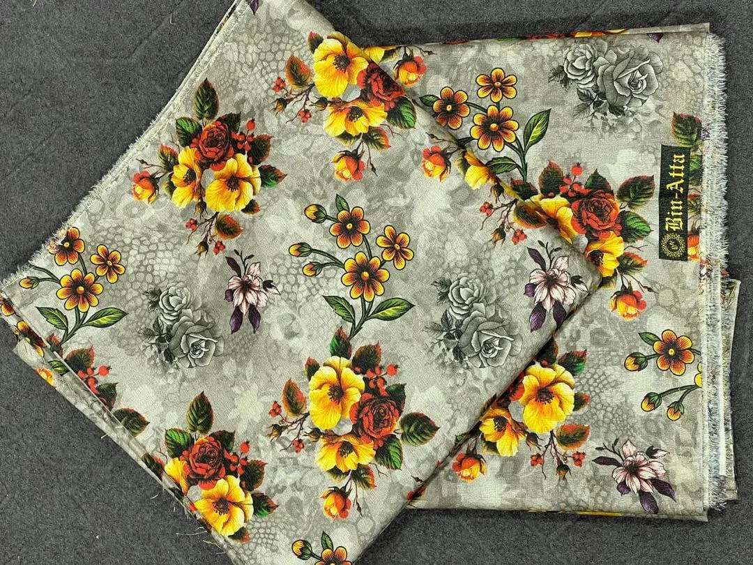 Women’s Shamery 2 Pcs Unstitched Printed Suit – Grey | Shirt 5 Gazz, Trouser 5 Gazz