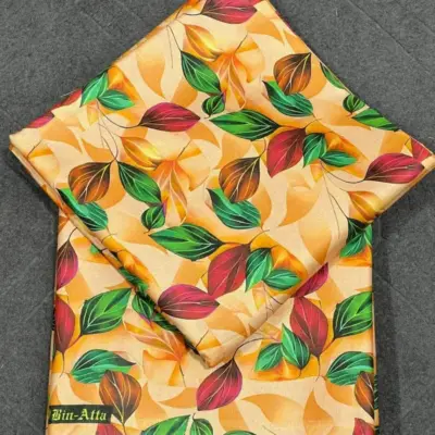 Women’s 2 Pcs Unstitched Printed Shamery Suit – Yellow | Shirt & Trouser (5 Gazz Each)