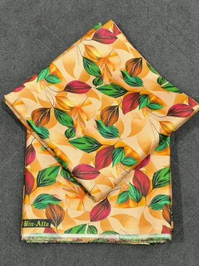 Women’s 2 Pcs Unstitched Printed Shamery Suit – Yellow | Shirt & Trouser (5 Gazz Each)