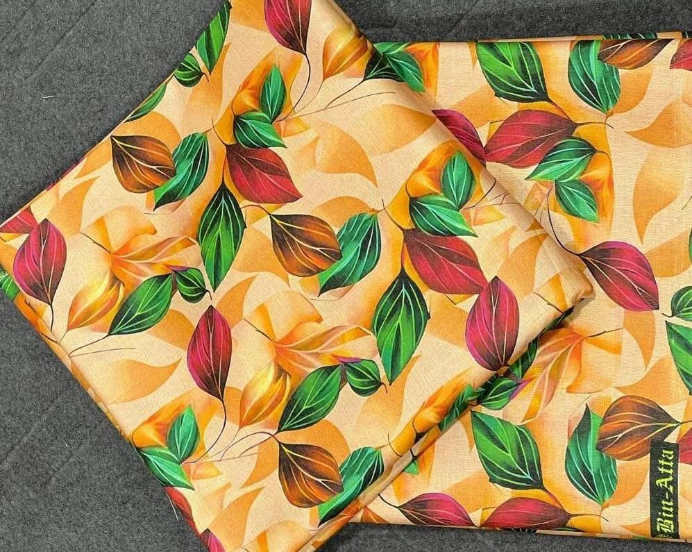 Women’s 2 Pcs Unstitched Printed Shamery Suit – Yellow | Shirt & Trouser (5 Gazz Each)