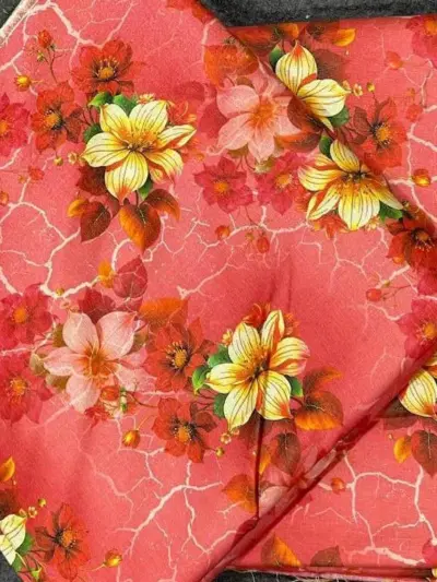 Women’s Shamery 2 Pcs Unstitched Printed Suit – Peach | Shirt 5 Gazz, Trouser 5 Gazz