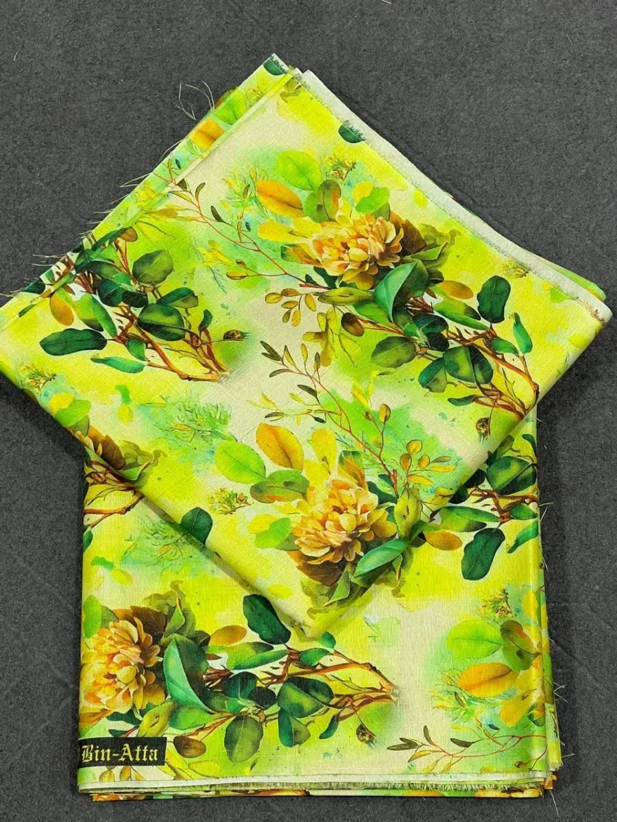 Women’s Shamery 2 Pcs Unstitched Printed Suit – Green | Shirt 5 Gazz, Trouser 5 Gazz