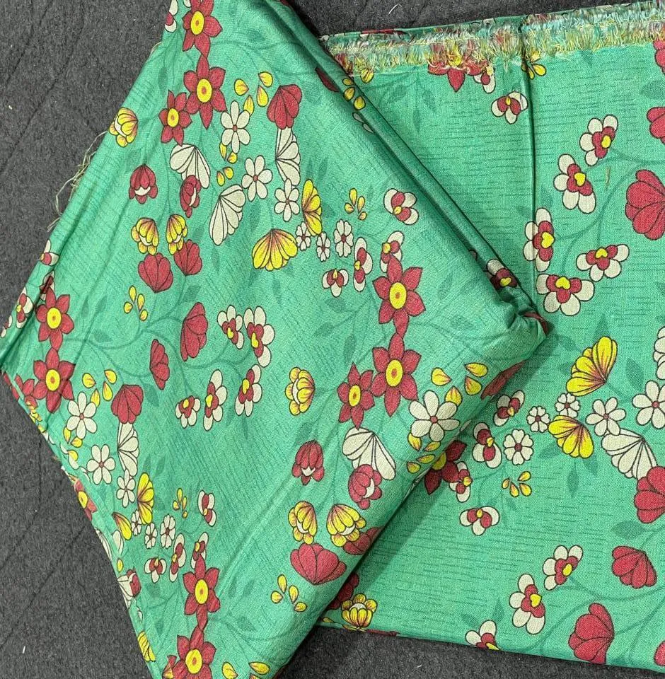 Women’s Shamery 2 Pcs Unstitched Printed Suit – Green | Shirt 5 Gazz, Trouser 5 Gazz