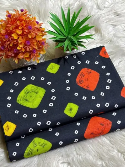 Women’s 2 Pcs Unstitched Polo Cotton Printed Suit – Black (Shirt 3M, Trouser 2M)