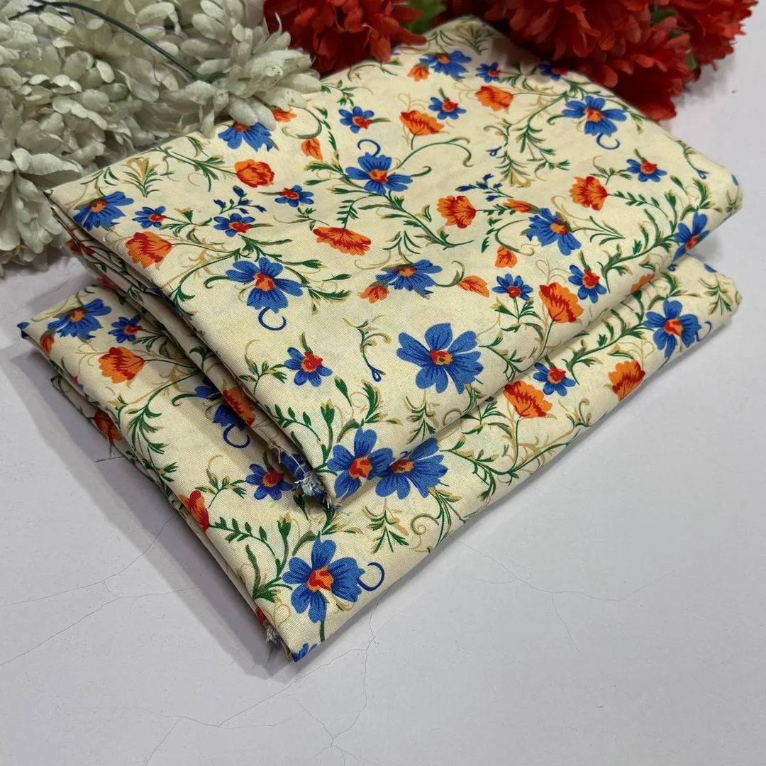 Classic Blue Printed Polo Cotton Unstitched 2-Piece Suit for Women