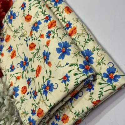 Classic Blue Printed Polo Cotton Unstitched 2-Piece Suit for Women