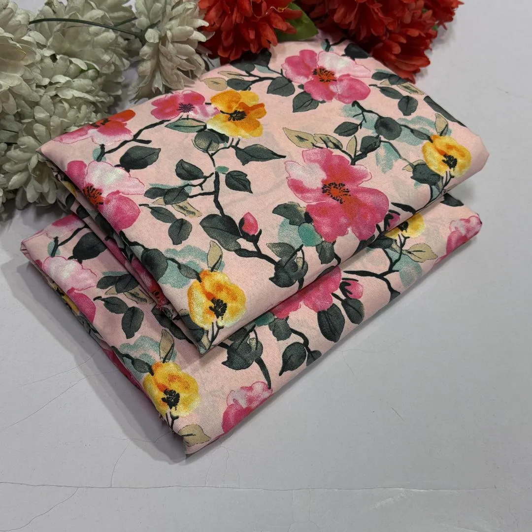 Elegant Pink Printed Polo Cotton Unstitched 2-Piece Suit for Women