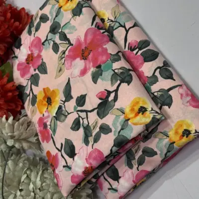 Elegant Pink Printed Polo Cotton Unstitched 2-Piece Suit for Women