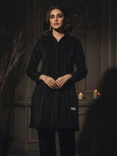 Women’s 2 Pcs Unstitched Printed Velvet Suit – Black (3 Yards Fabric)