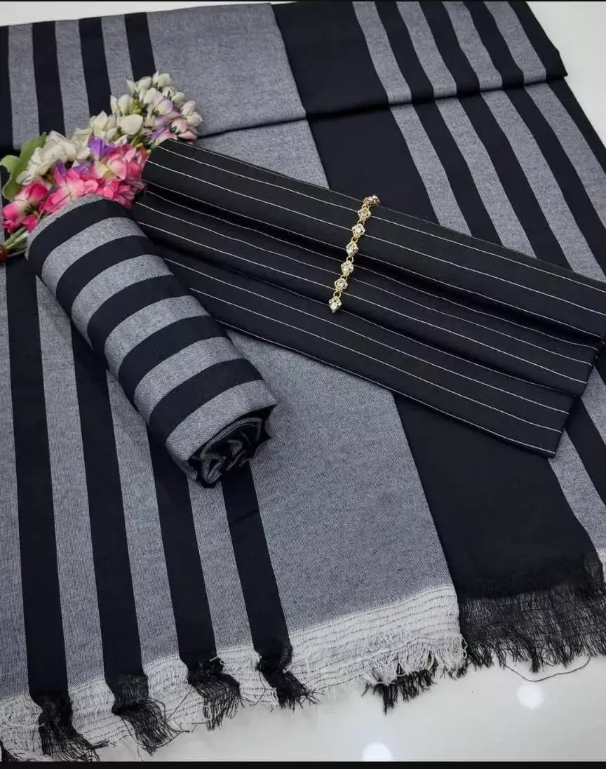 Women’s 3 Pcs Unstitched Printed Sussi Cotton Suit – Black (3 Meter Cut)