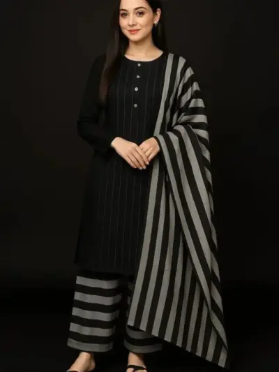 Women’s 3 Pcs Unstitched Printed Sussi Cotton Suit – Black (3 Meter Cut)