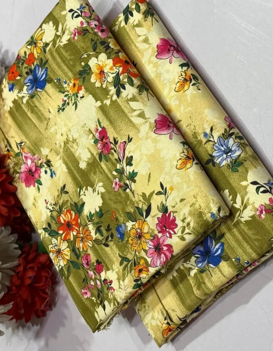 Women’s 2-Piece Unstitched Printed Polo Cotton Suit – Green | Shirt & Trouser (2×2 Meter)