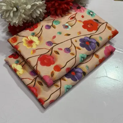 Women’s 2 Pcs Unstitched Printed Polo Cotton Suit – Orange, 4 Meter Fabric (Shirt & Trouser)