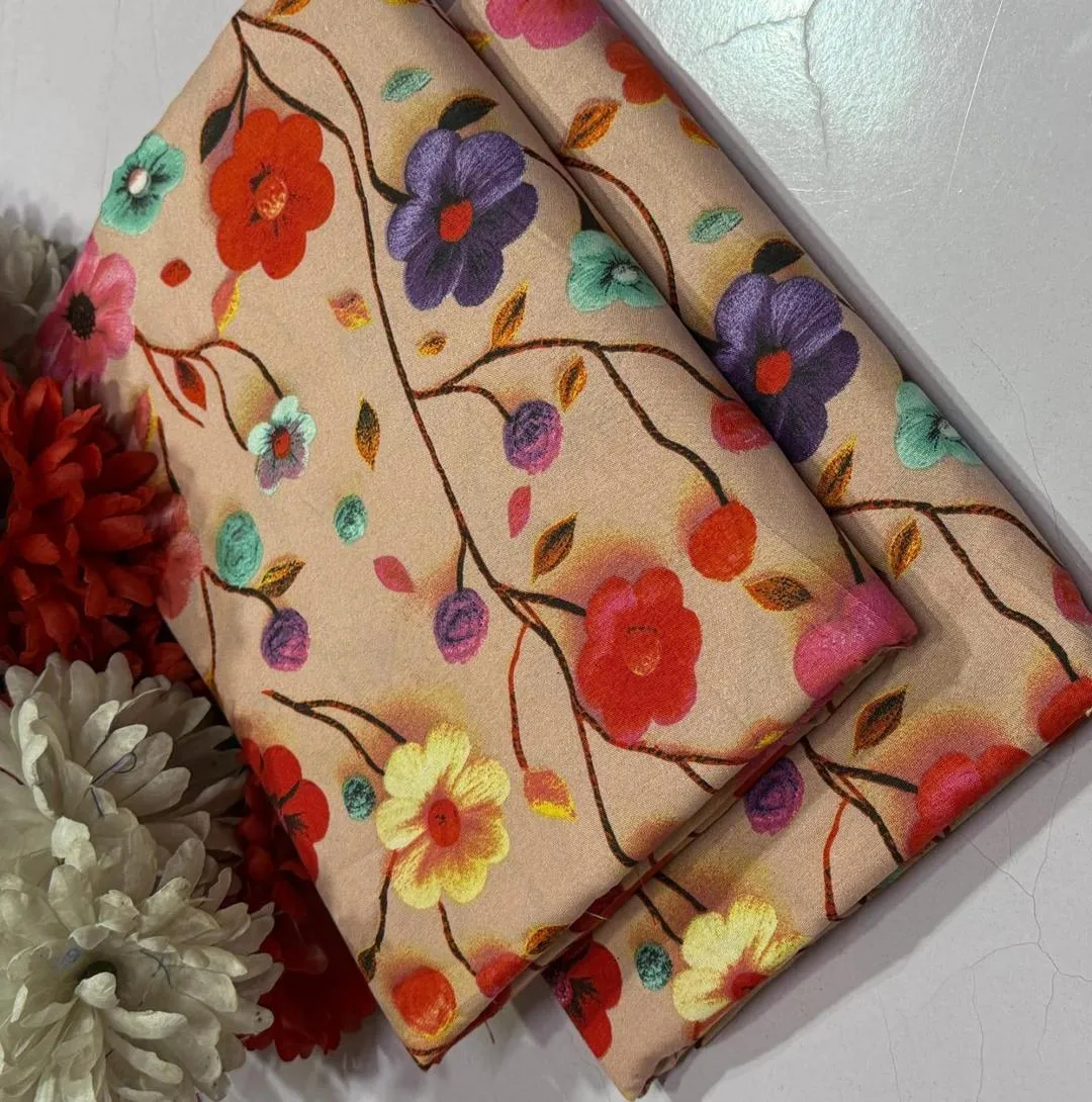 Women’s 2 Pcs Unstitched Printed Polo Cotton Suit – Orange, 4 Meter Fabric (Shirt & Trouser)