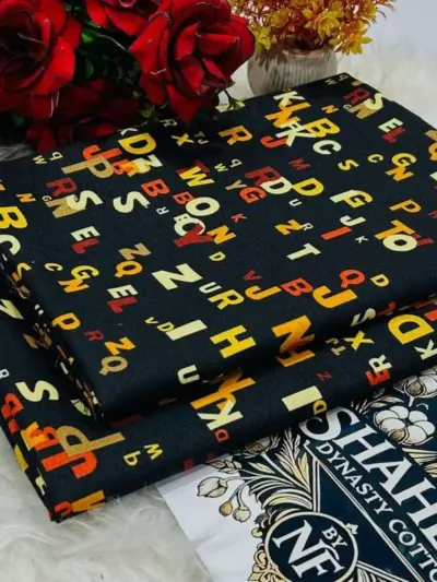 Women’s Black 2-Piece Unstitched Printed Polo Cotton Suit – Shirt & Trouser Set (2 Meter Each)