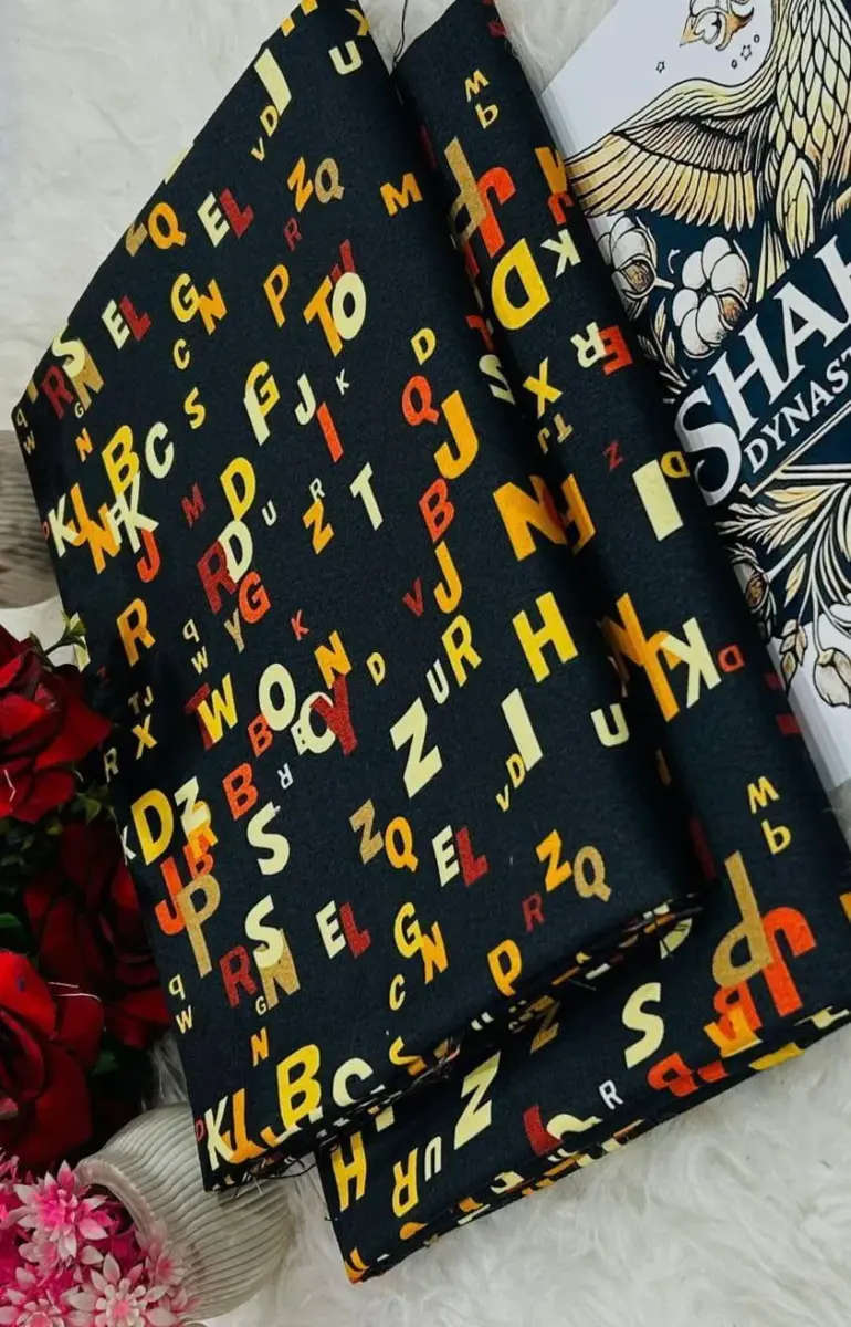 Women’s Black 2-Piece Unstitched Printed Polo Cotton Suit – Shirt & Trouser Set (2 Meter Each)