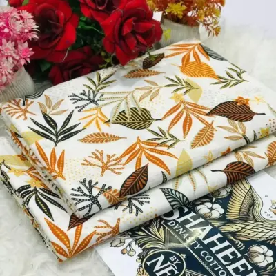 Women’s White Polo Cotton Printed Unstitched Suit – 2 Piece Shirt & Trouser (2 Meter Each)