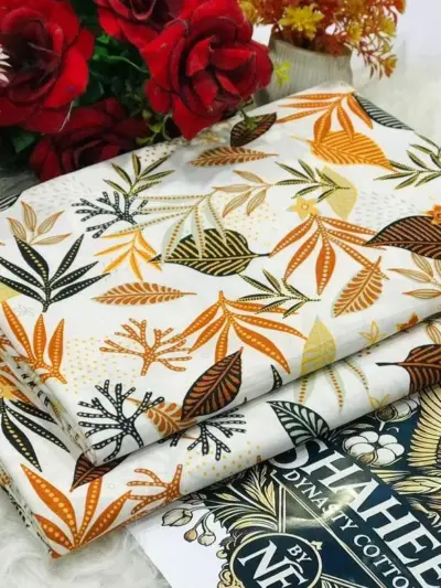 Women’s White Polo Cotton Printed Unstitched Suit – 2 Piece Shirt & Trouser (2 Meter Each)