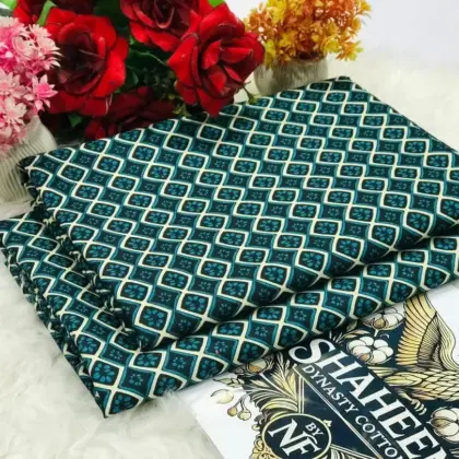 Women’s Green Polo Cotton Printed Unstitched Suit – 2 Piece Shirt & Trouser (2 Meter Each)