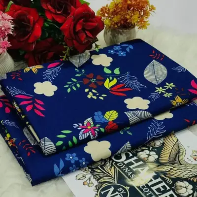 Women’s Blue Polo Cotton Printed Unstitched Suit – 2 Piece Shirt & Trouser (2 Meter Each)