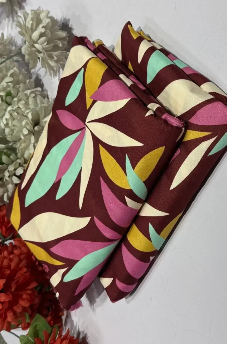 Women’s 2-Piece Unstitched Printed Polo Cotton Suit – Maroon | Shirt & Trouser (2 Meter Each)