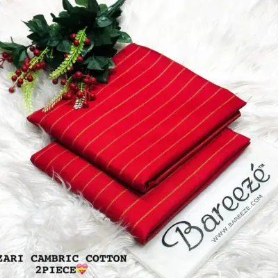 2 Pcs Women’s Unstitched Printed Cambric Suit – Red | Shirt & Cashmere Trouser (2 Meter Each)