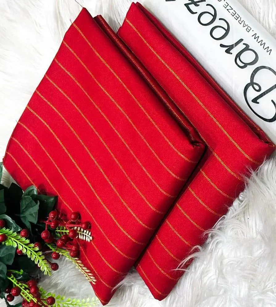 2 Pcs Women’s Unstitched Printed Cambric Suit – Red | Shirt & Cashmere Trouser (2 Meter Each)