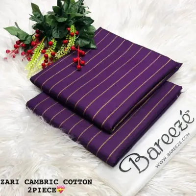 2 Pcs Women’s Unstitched Printed Cambric Suit – Purple | Shirt & Cashmere Trouser (2 Meter Each)