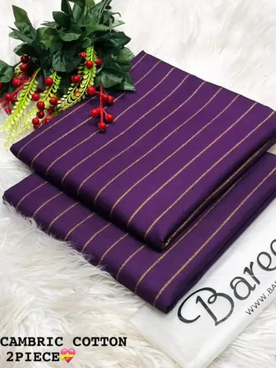 2 Pcs Women’s Unstitched Printed Cambric Suit – Purple | Shirt & Cashmere Trouser (2 Meter Each)