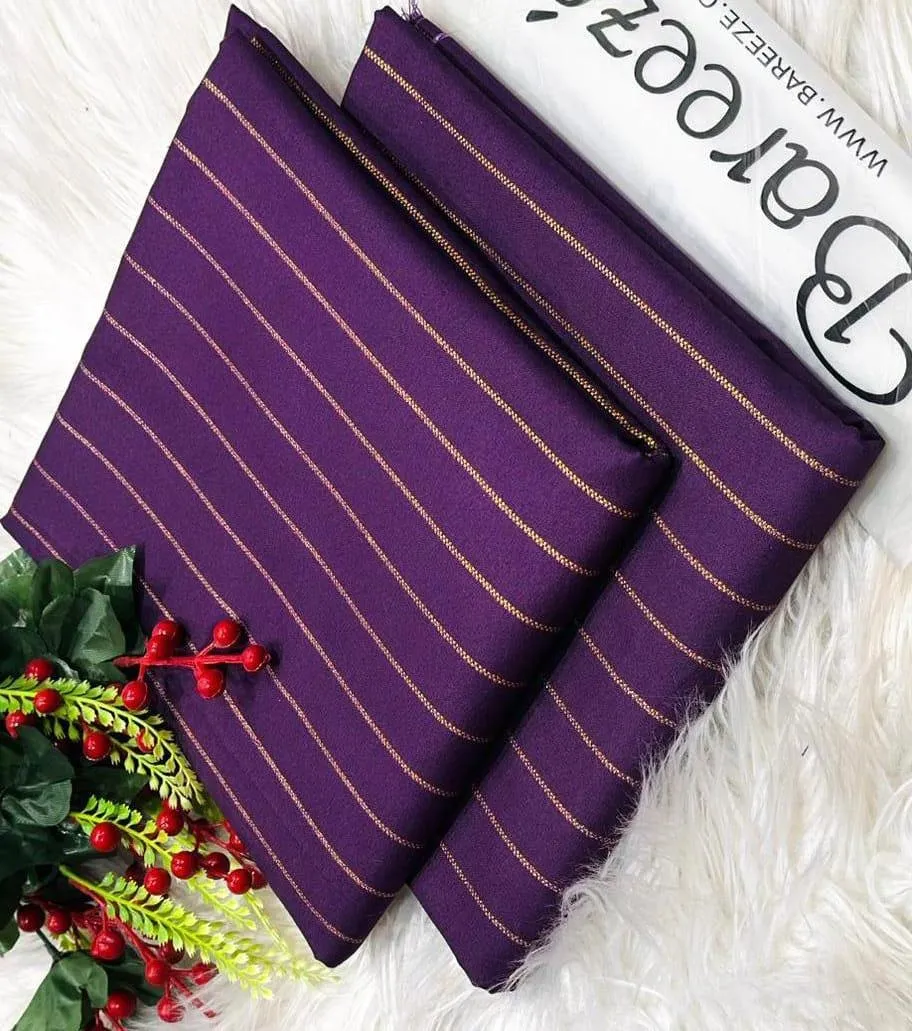 2 Pcs Women’s Unstitched Printed Cambric Suit – Purple | Shirt & Cashmere Trouser (2 Meter Each)