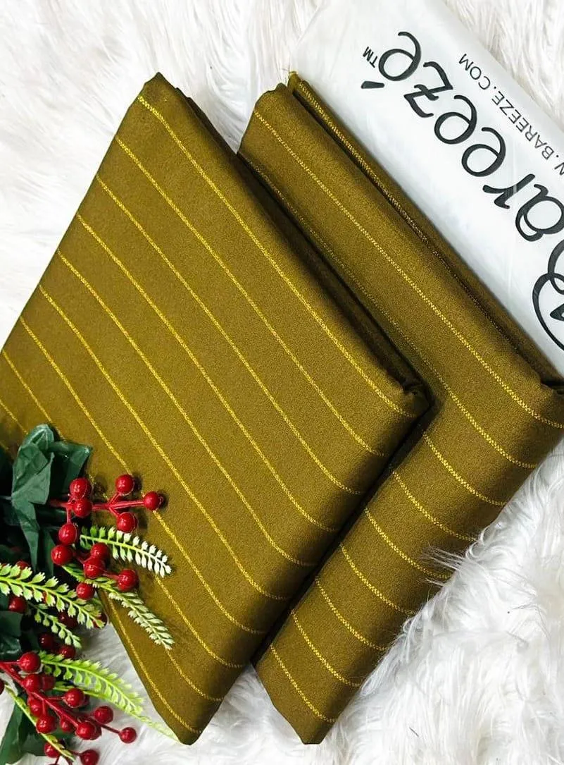 2 Pcs Women’s Unstitched Printed Cambric Suit – Brown | Shirt & Cashmere Trouser (2 Meter Each)