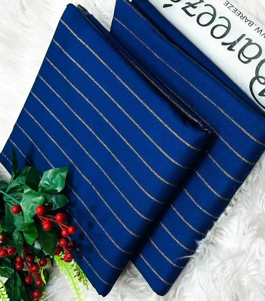 2 Pcs Women’s Unstitched Printed Cambric Suit – Blue | Shirt & Cashmere Trouser (2 Meter Each)