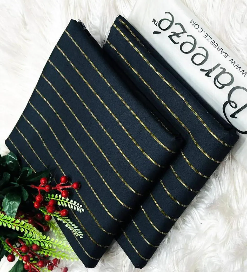 2 Pcs Women’s Unstitched Printed Cambric Suit – Black | Shirt & Cashmere Trouser (2m Each)