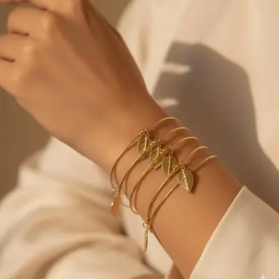 Modern Leaf Charm Bangle Set for Women – Silver Plated Alloy Plain Bangles (9 Pcs, Size 2.5, Gold & Silver)