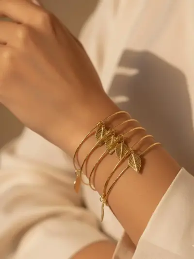 Modern Leaf Charm Bangle Set for Women – Silver Plated Alloy Plain Bangles (9 Pcs, Size 2.5, Gold & Silver)