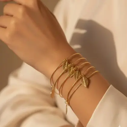 Modern Leaf Charm Bangle Set for Women – Silver Plated Alloy Plain Bangles (9 Pcs, Size 2.5, Gold & Silver)