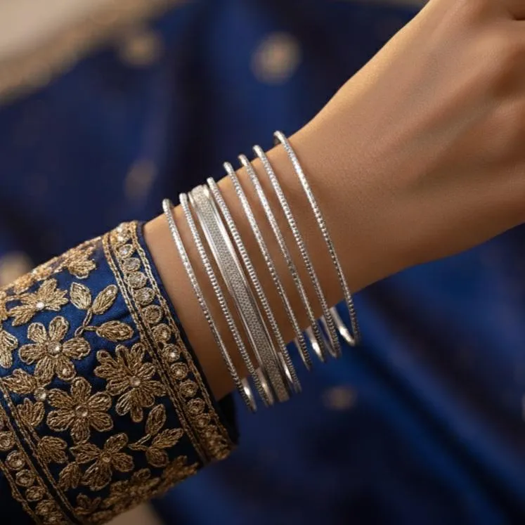 Modern Silver Plated Plain Bangle Set for Women – Alloy Stacking Bangles (12 Pcs, Size 2.25 / approx. 2.3”, Gold & Silver)