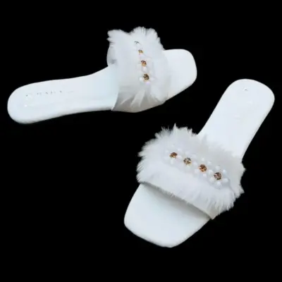 Women’s White Rexine Fancy Slippers – Elegant Flats for Casual, Formal & Semi-Formal Wear (Sizes 7–10)